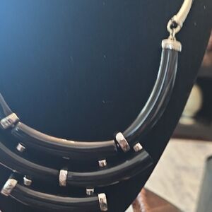 Chico's Black and Silver Layered Acrylic Necklace